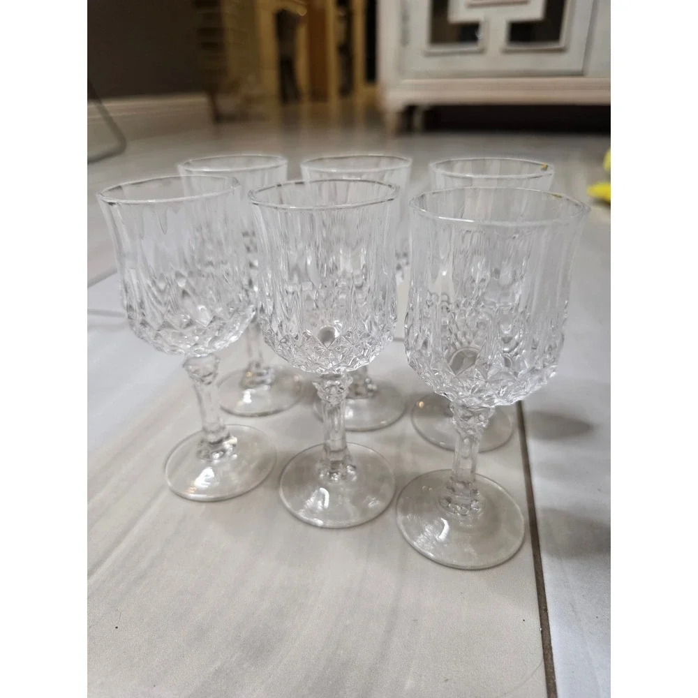 Set of 6 Crystal Cordial Glasses Diamond Cut‎ Stemmed Liqueur Aperitif 4.5 inch